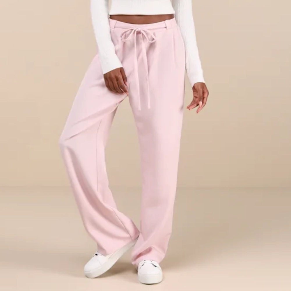 Lulu's Women's Pink Twill Wide-Leg Pants - Picture 2 of 6